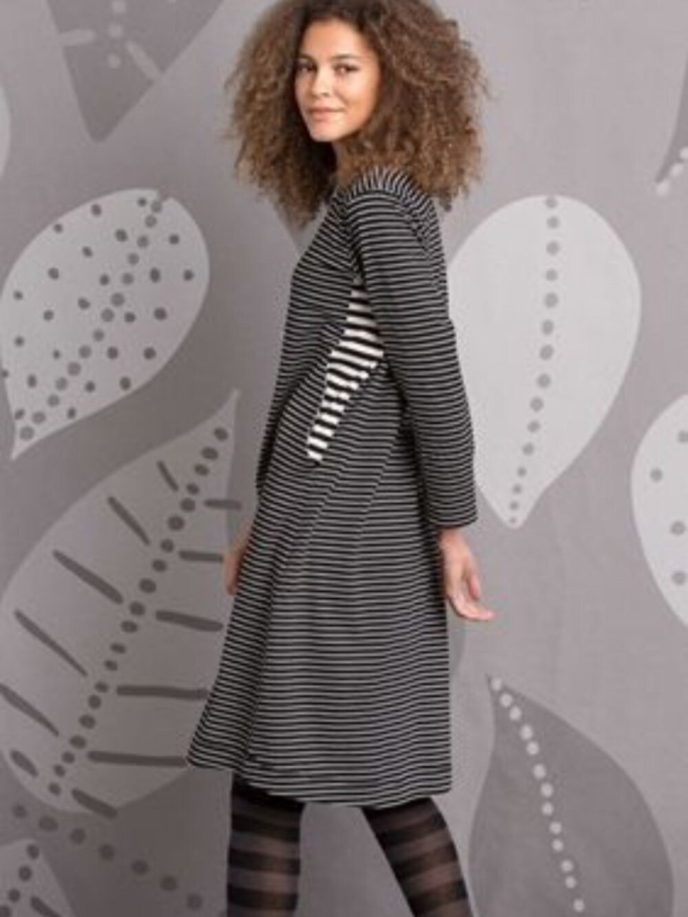 Gudrun Sjoden Black White Striped Organic Cotton Long Sleeve Dress large